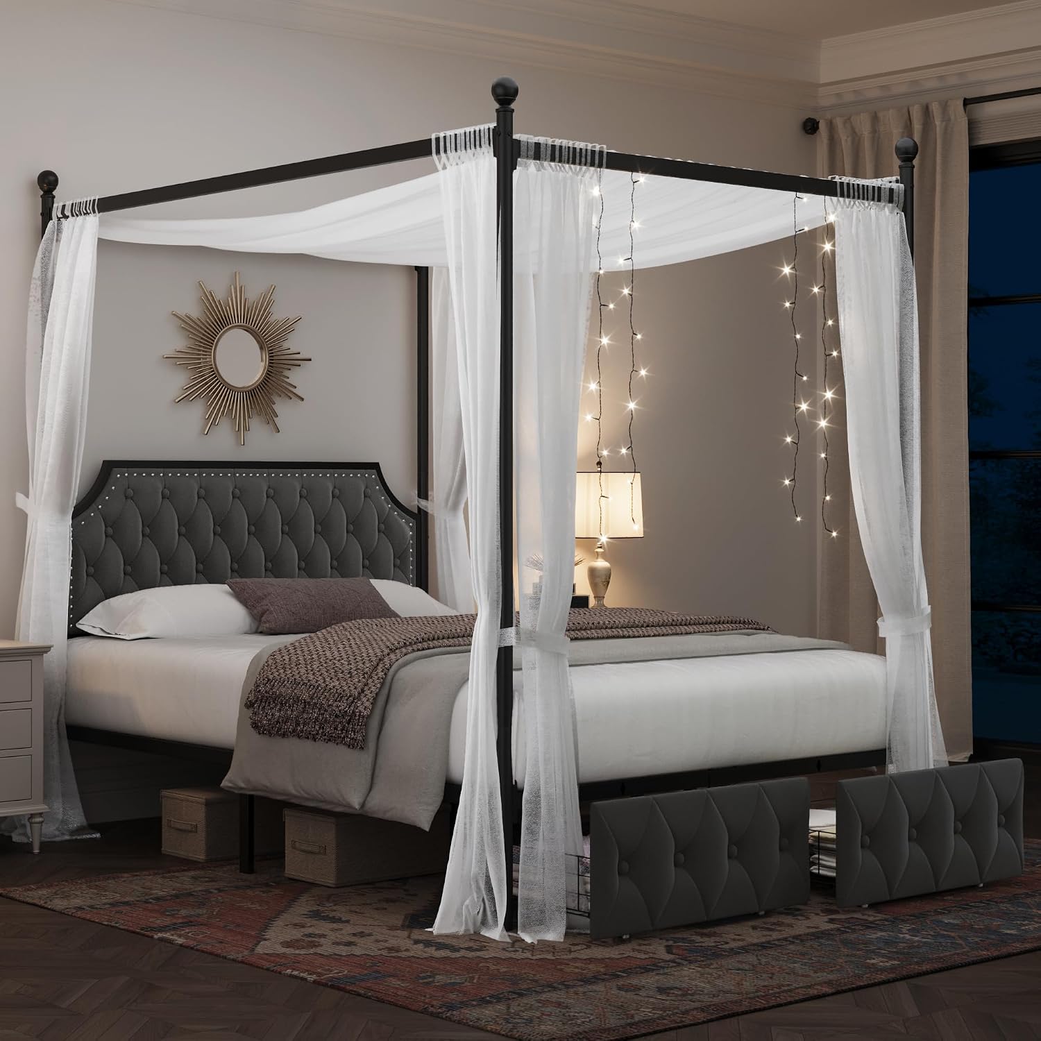 Canopy Bed Frame Metal Queen - Cadre de lit à baldaquin Queen