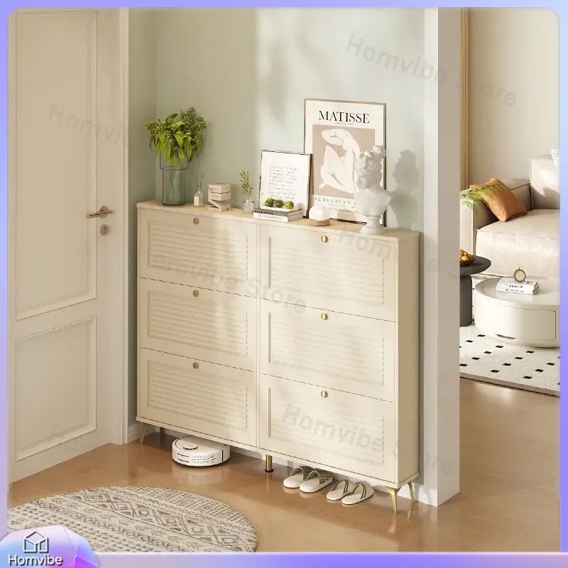 Shoe Rack Cabinet Narrow Entryway - Armoire à chaussures ultra-fine en bois