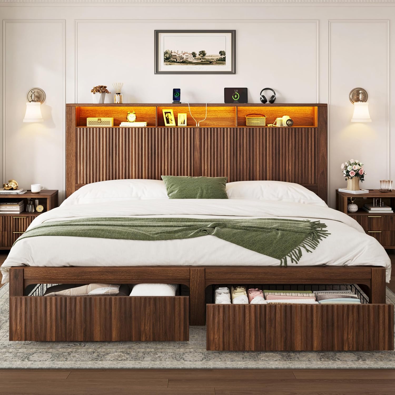 King Size Bed Frame With Storage Drawers - Cadre de lit King Size avec