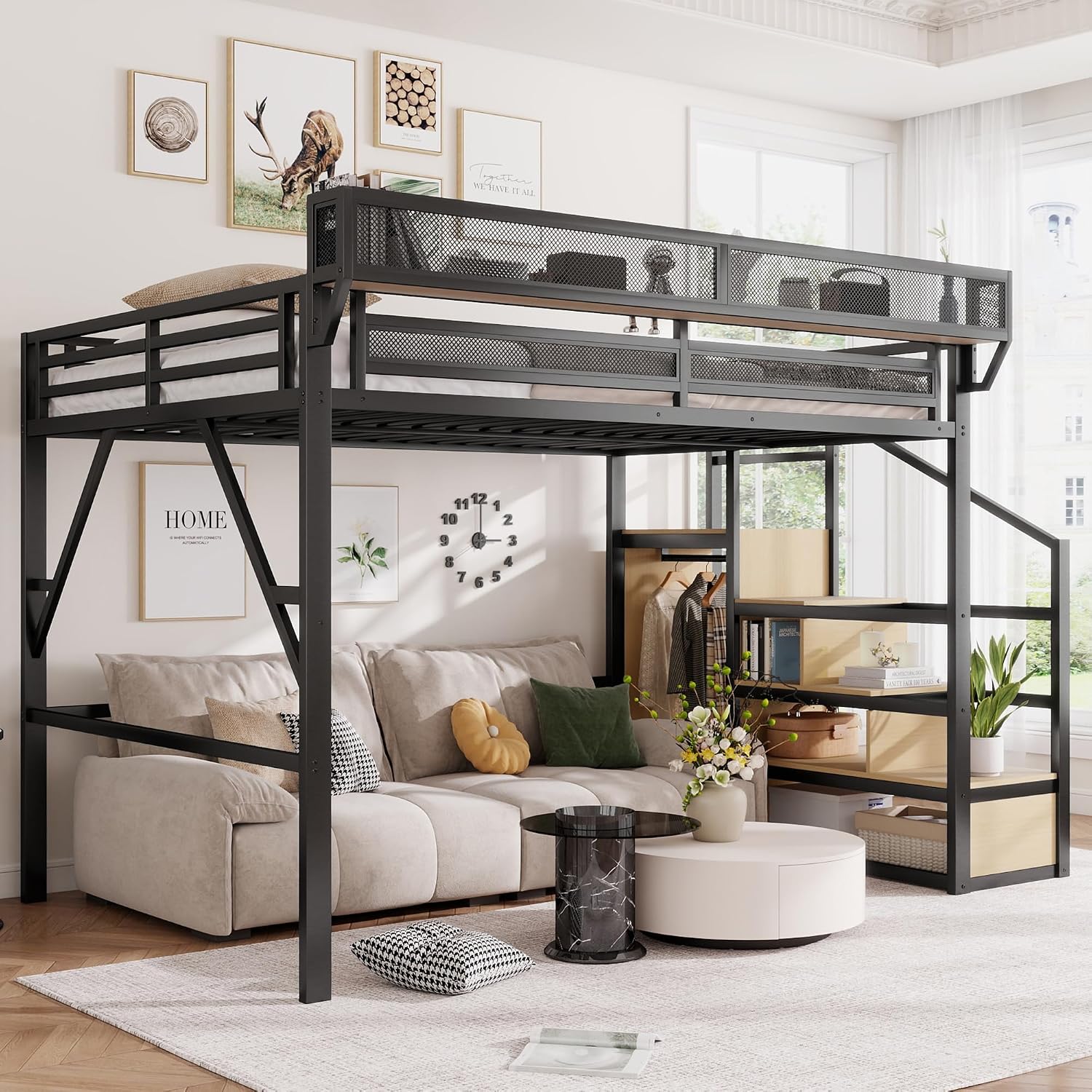 Canopy Bed Frame Metal Queen - Lit mezzanine Queen Size avec escalier