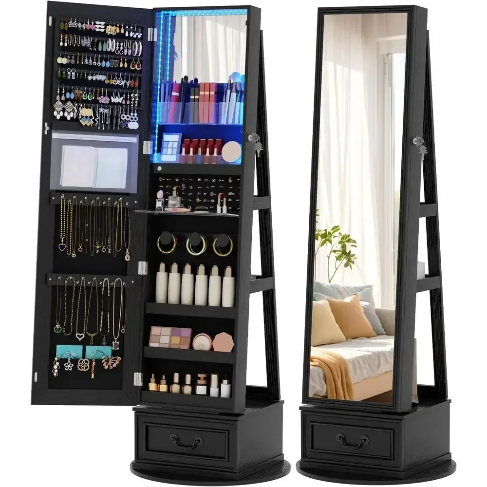 Full Length Mirror Jewelry Armoire - 360 ° Armoire à bijoux pivotante