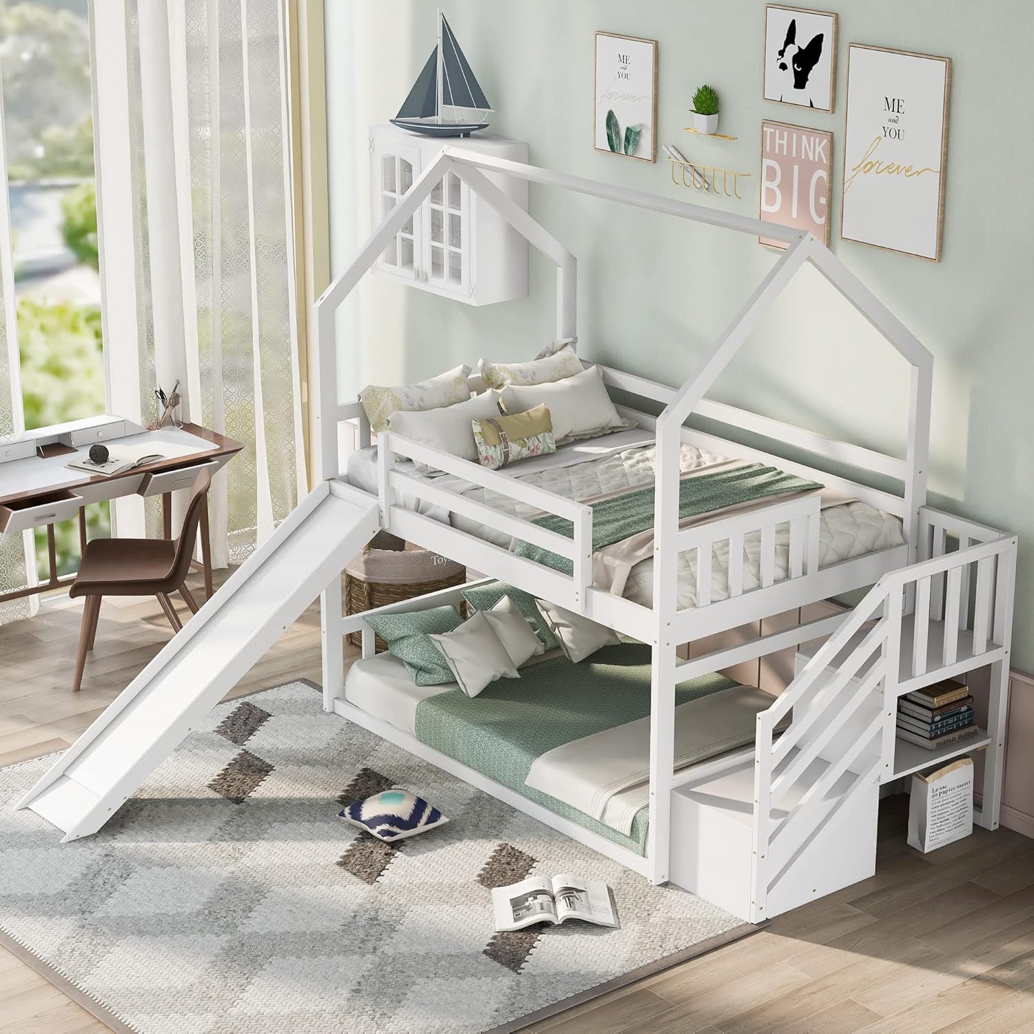 Bunk Bed With Stairs And Slide - Lit superposé double avec toboggan et