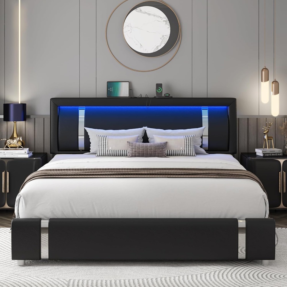 Canopy Bed Frame Metal Queen - Cadre de lit plateforme moderne en
