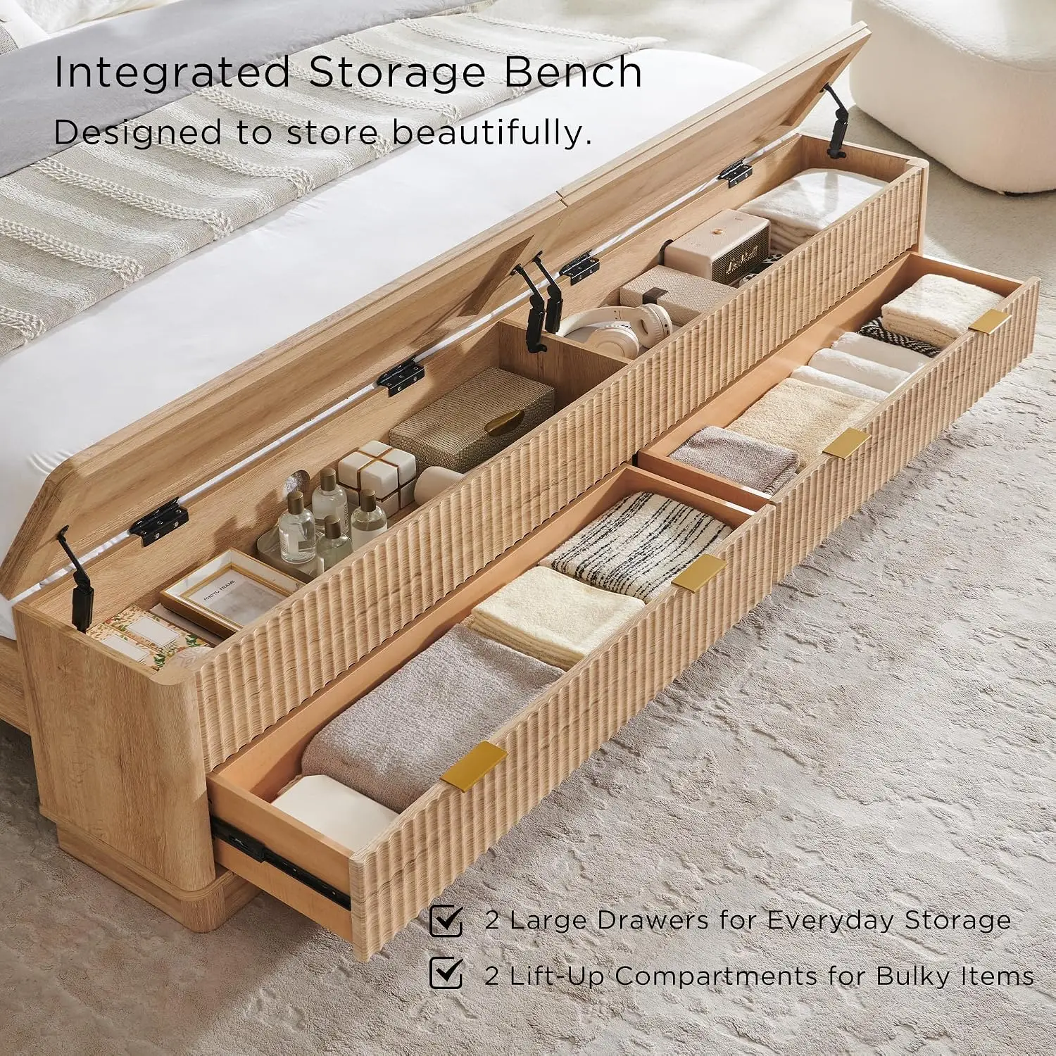 Cadre de lit King Size cannelé - King Size Bed Frame With Storage Drawers avis et prix