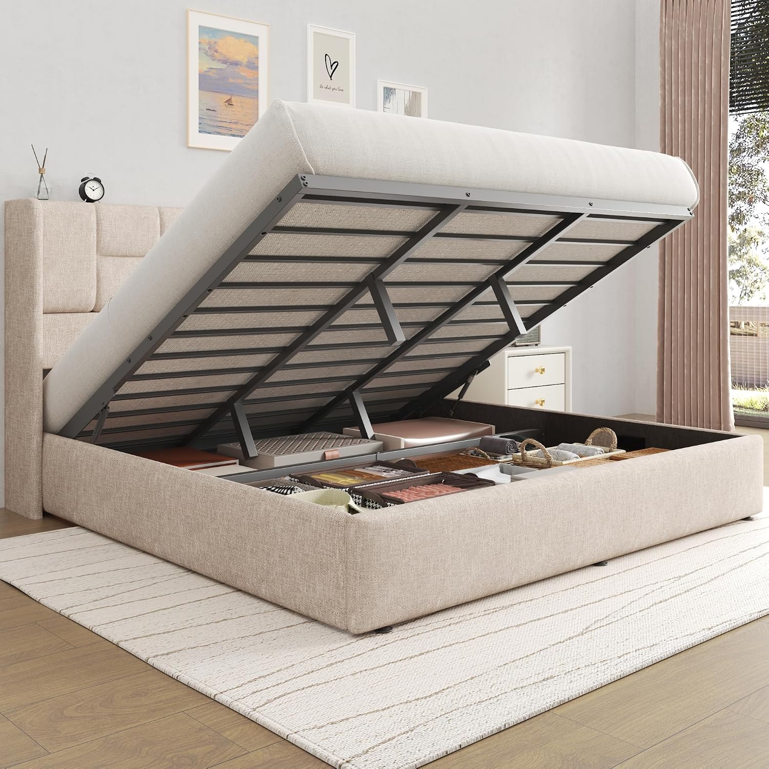 Cadre de lit King avec platefo - Gas Lift Storage Bed Hydraulic avis et prix