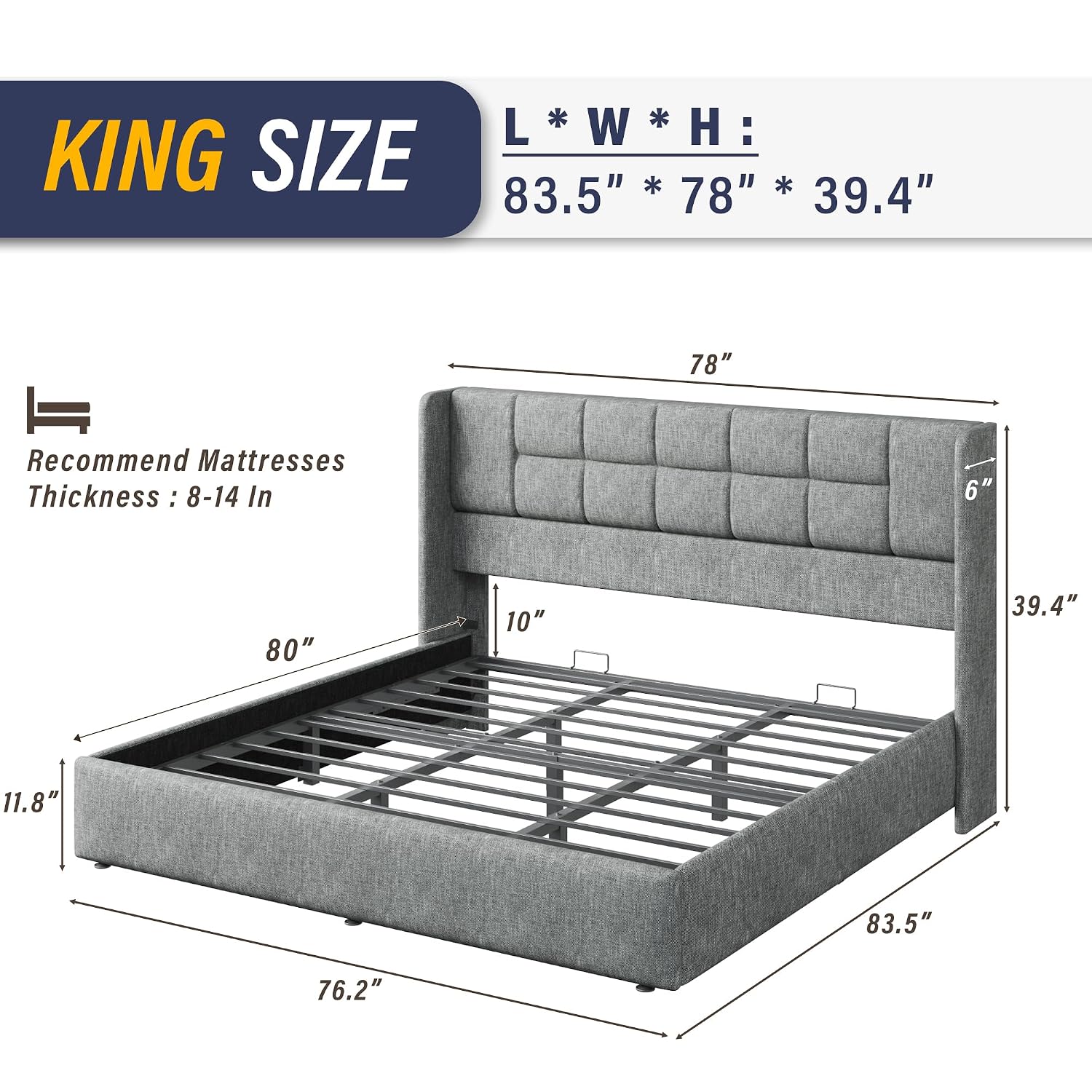 Cadre de lit King Size avec sy - Gas Lift Storage Bed Hydraulic avis et prix