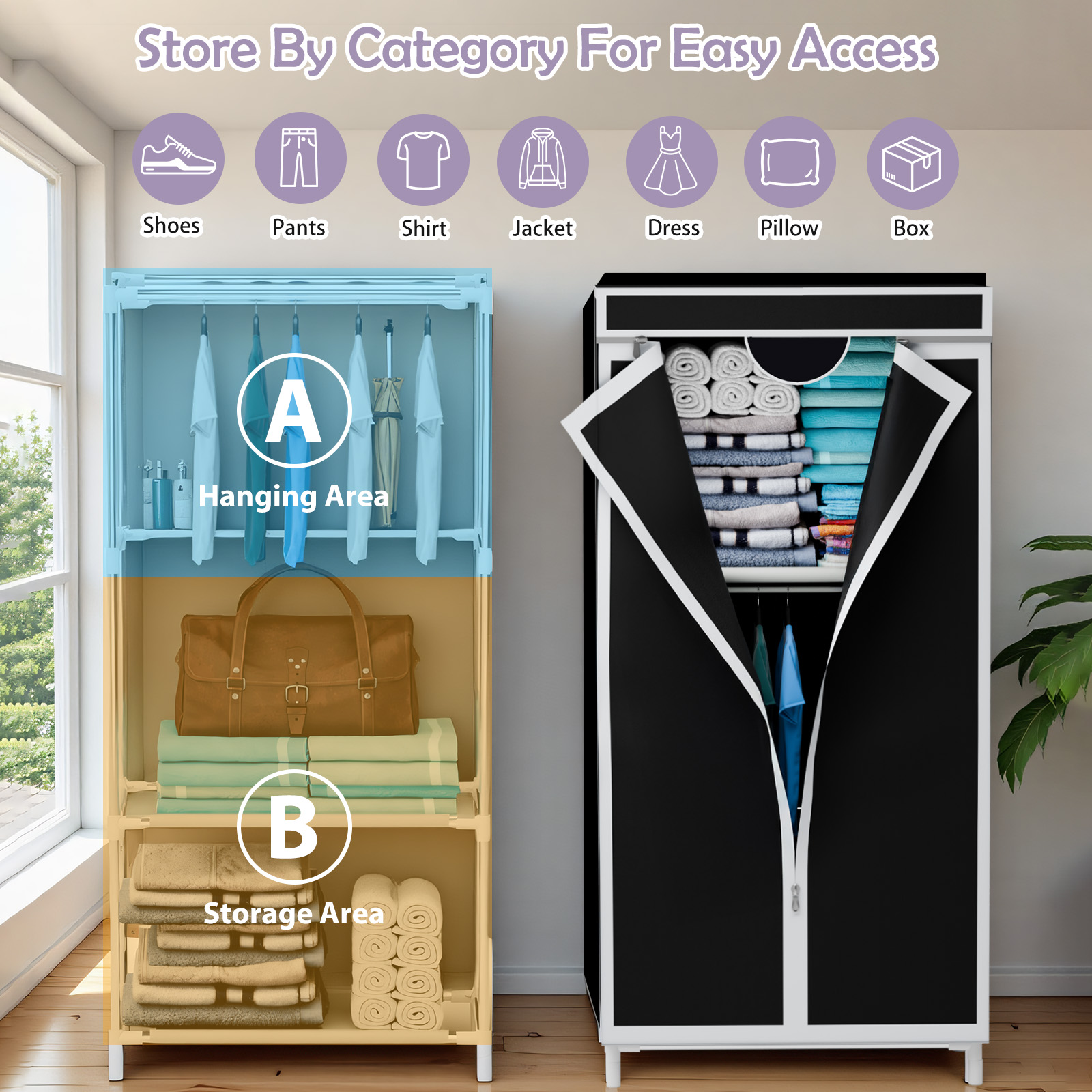 Armoire Portable en Tissu avec - Wardrobe Closet Portable Fabric Cover avis et prix
