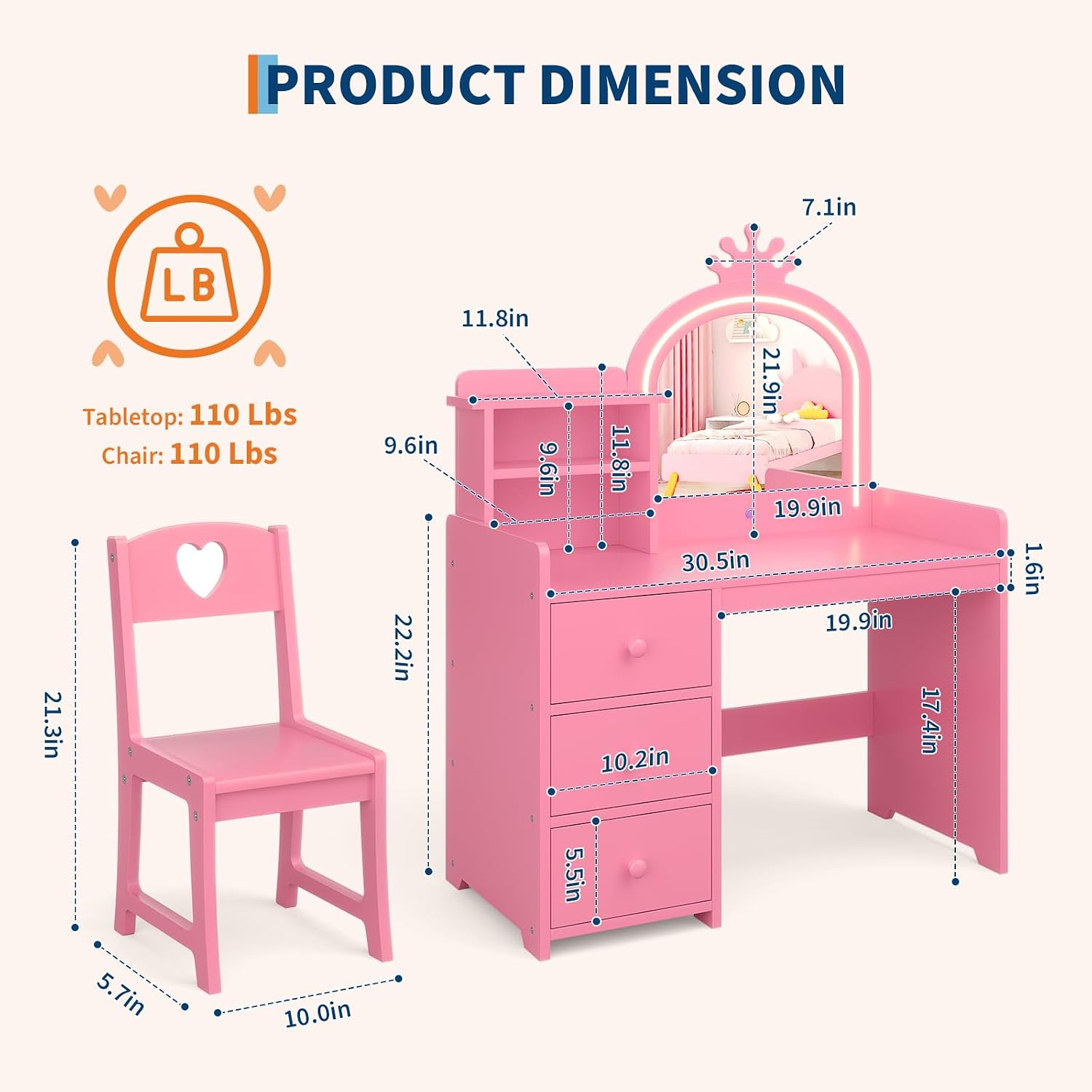 Coiffeuse pour enfants avec mi - Dressing Table Vanity With Lighted Mirror avis et prix