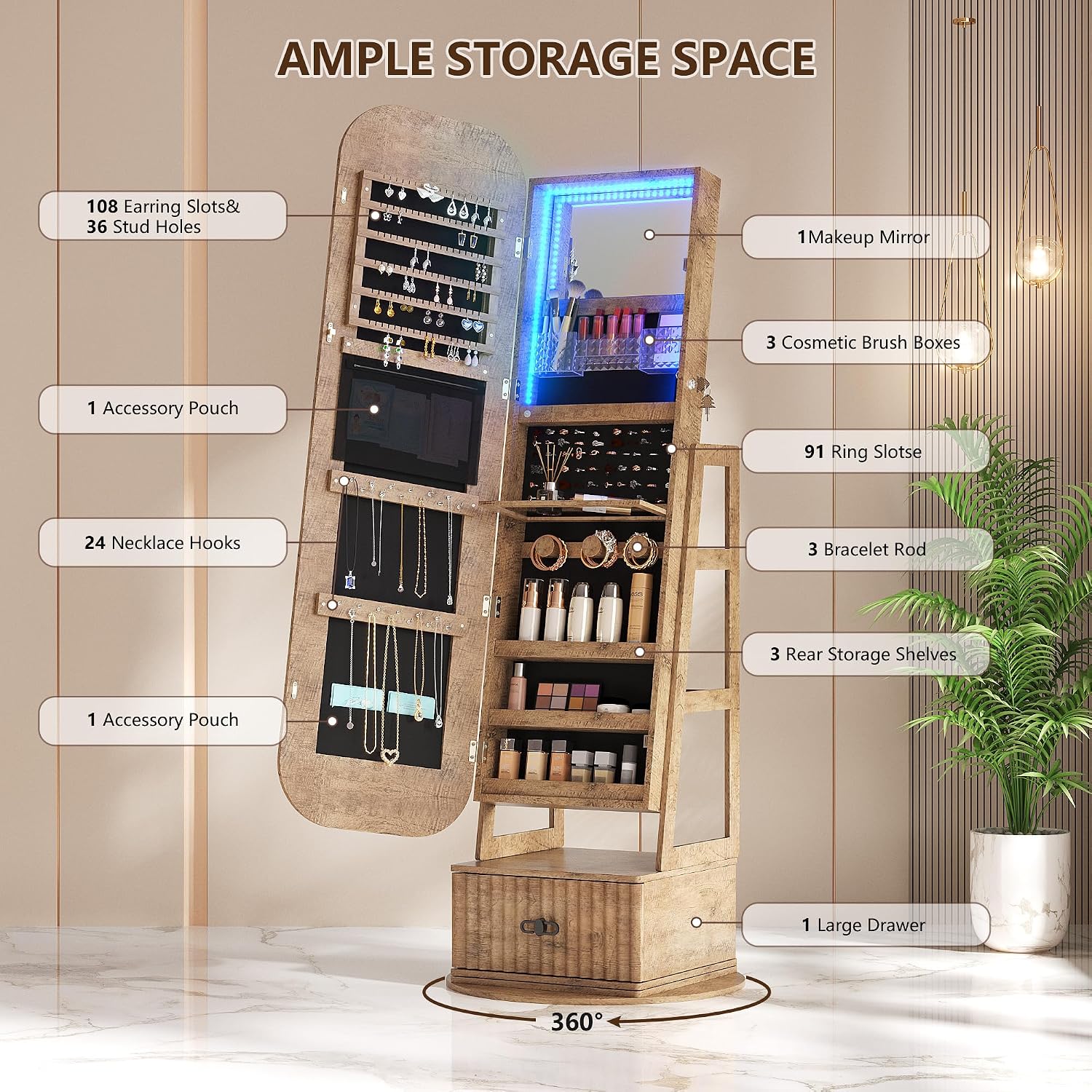 Organisateurs de bijoux pivota - Full Length Mirror Jewelry Armoire avis et prix