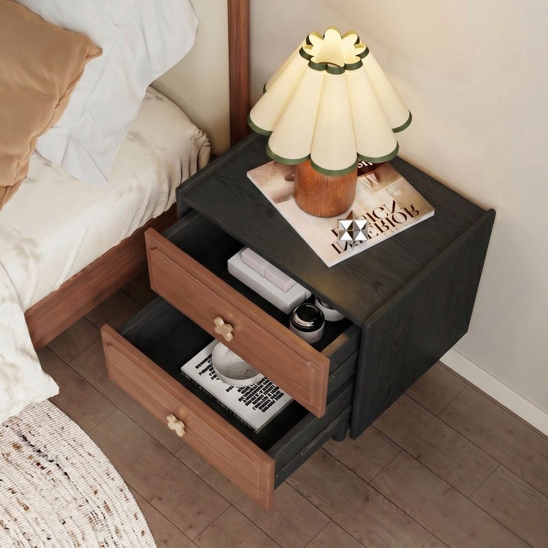Meuble de maison en bois massi - Solid Wood Nightstand 2 Drawers avis et prix