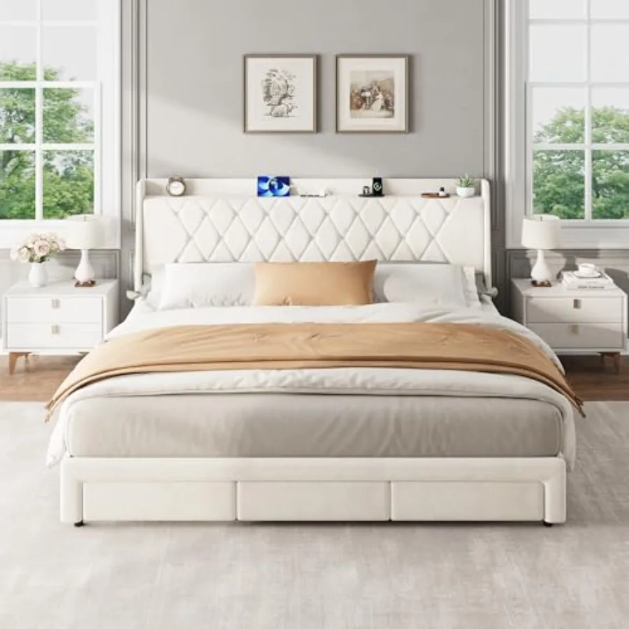 Cadre de lit plateforme capito - King Size Bed Frame With Storage Drawers avis et prix