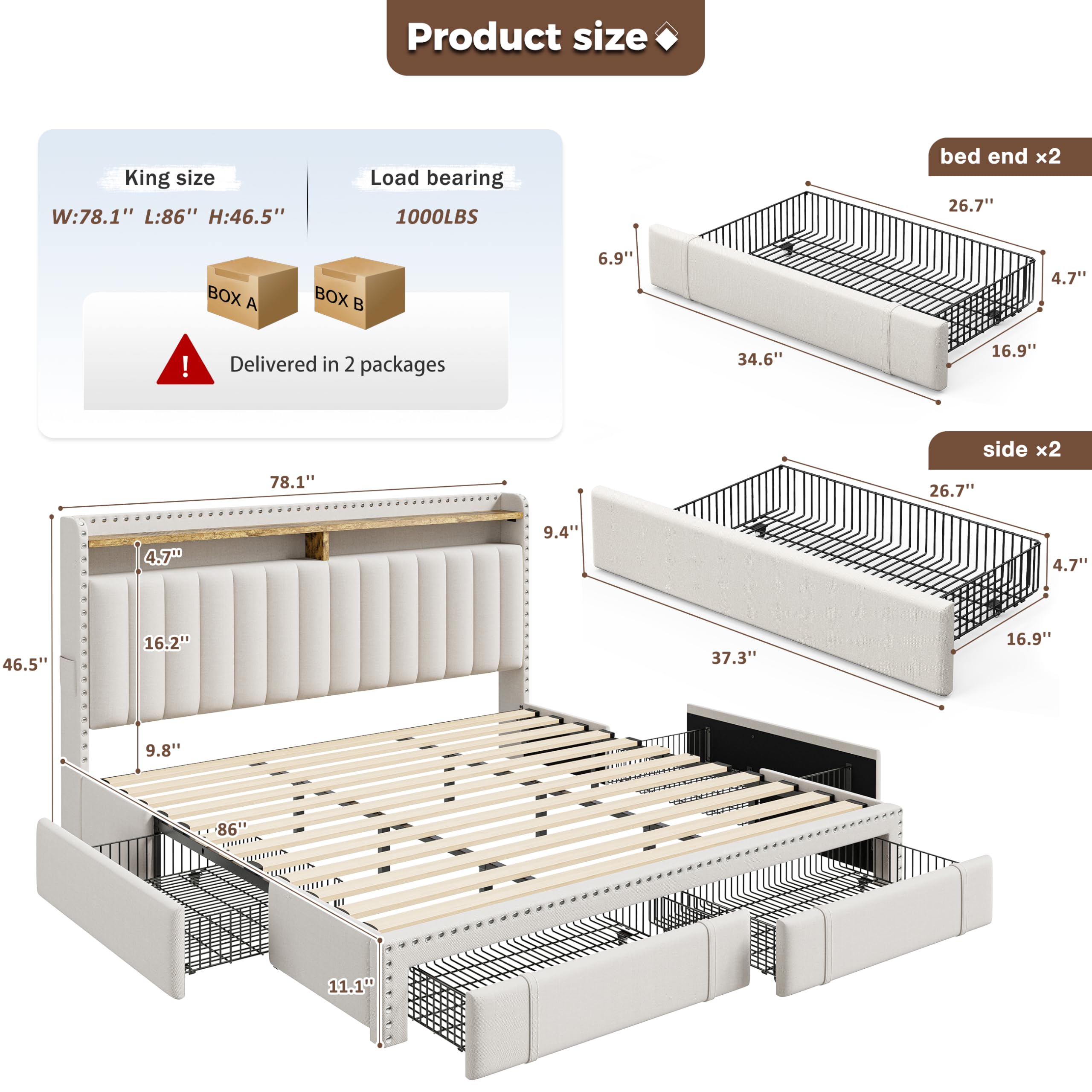 Cadre de lit King Size avec 4  - King Size Bed Frame With Storage Drawers avis et prix