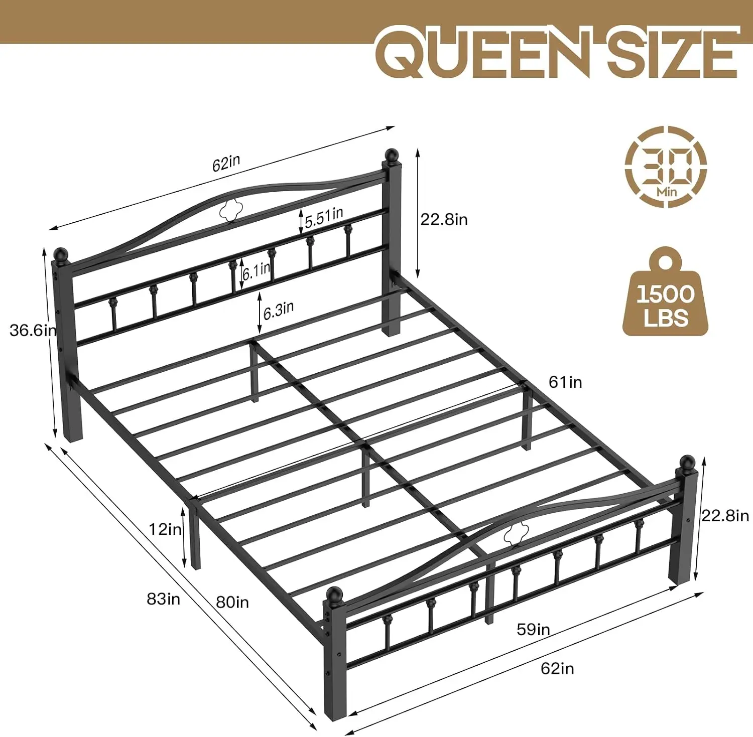 Cadre de lit en métal Queen av - Canopy Bed Frame Metal Queen avis et prix