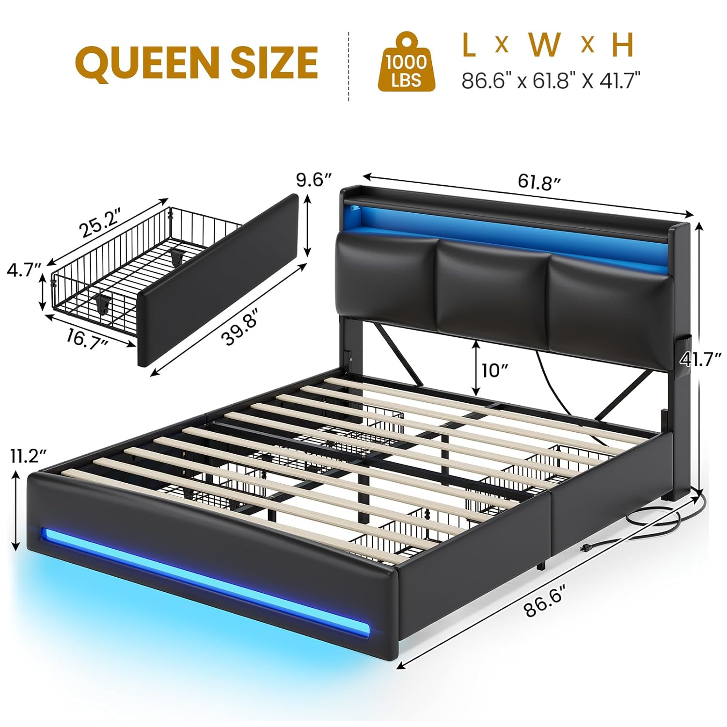 Cadre de lit Queen avec tête d - Canopy Bed Frame Metal Queen avis et prix