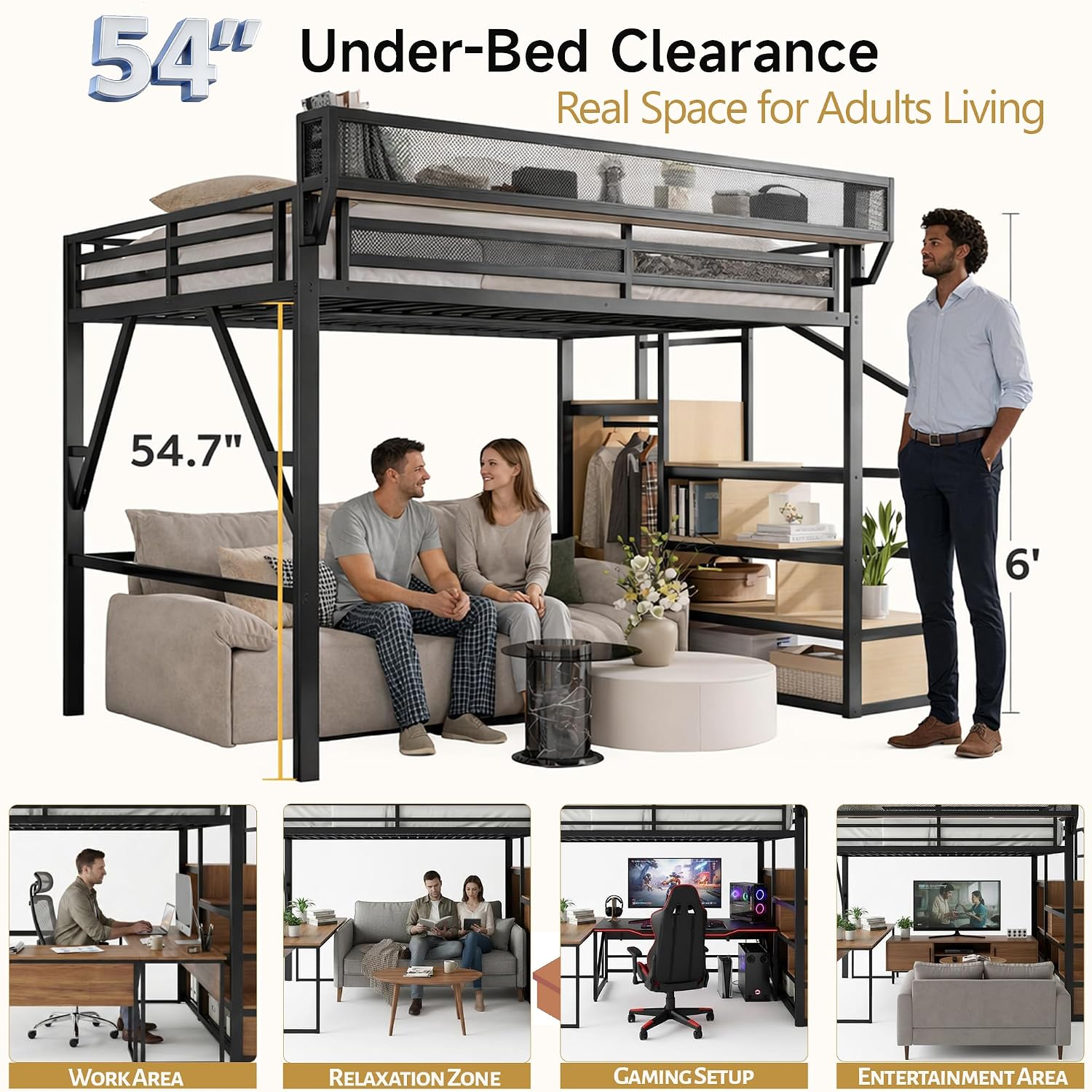 Lit mezzanine Queen Size avec  - Canopy Bed Frame Metal Queen avis et prix