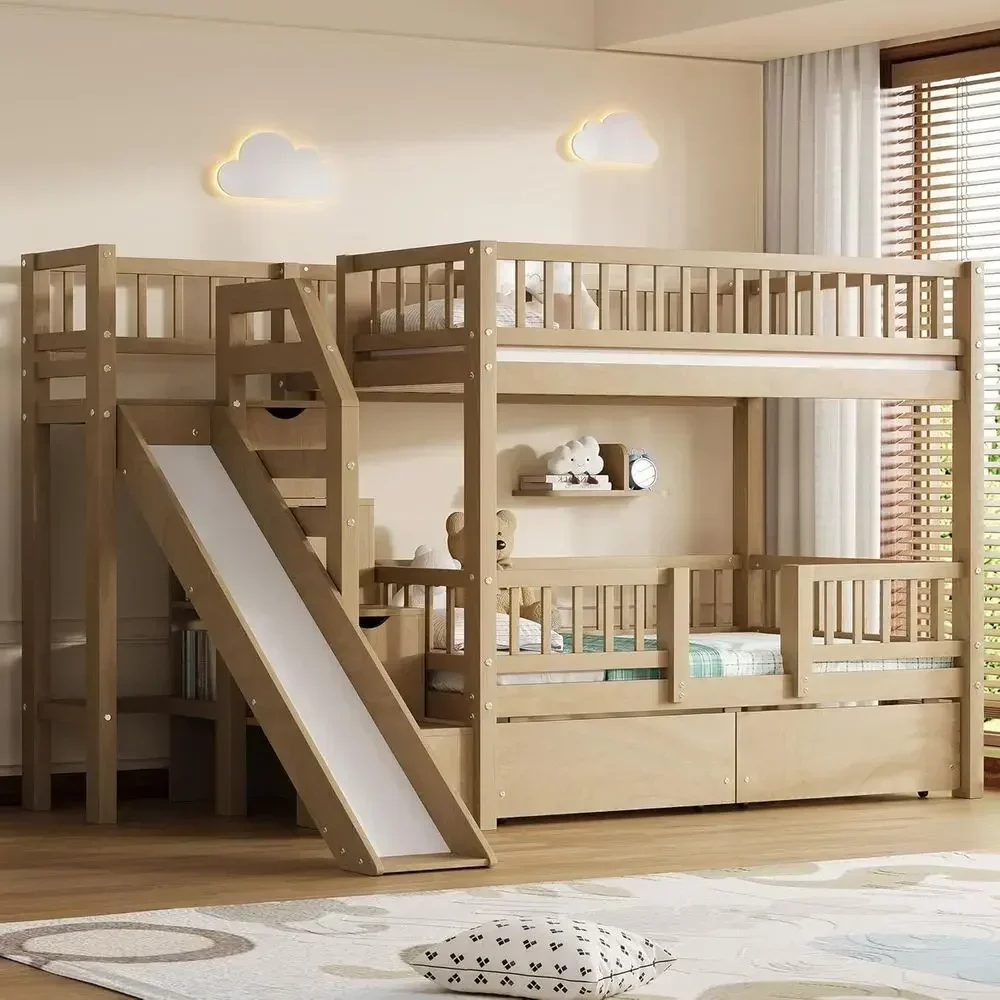 Lit superposé en bois avec gli - Bunk Bed With Stairs And Slide avis et prix