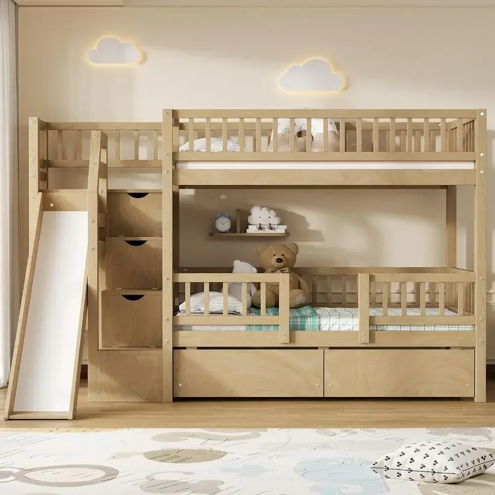 Lit superposé en bois avec gli - Bunk Bed With Stairs And Slide avis et prix
