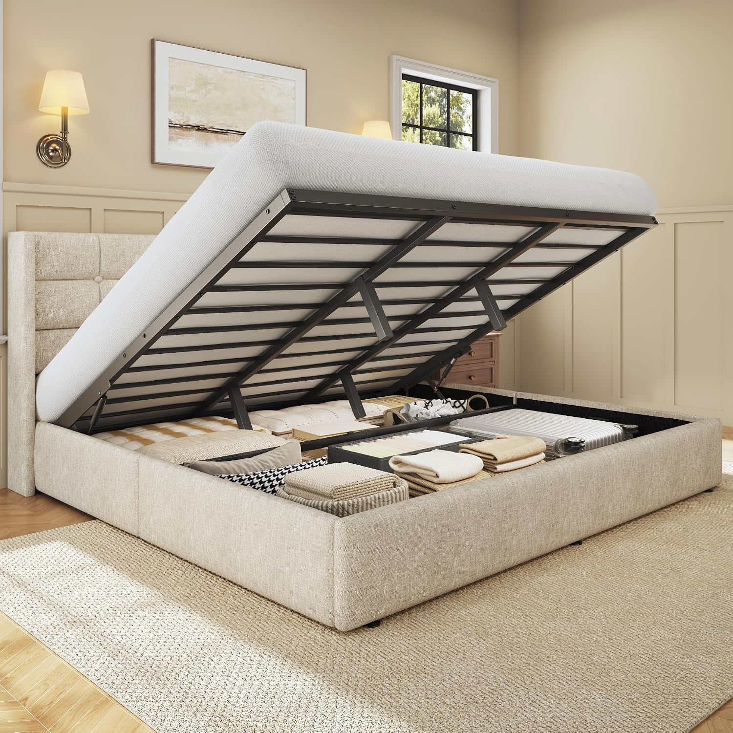 Cadre de lit King Size avec ra - Gas Lift Storage Bed Hydraulic avis et prix