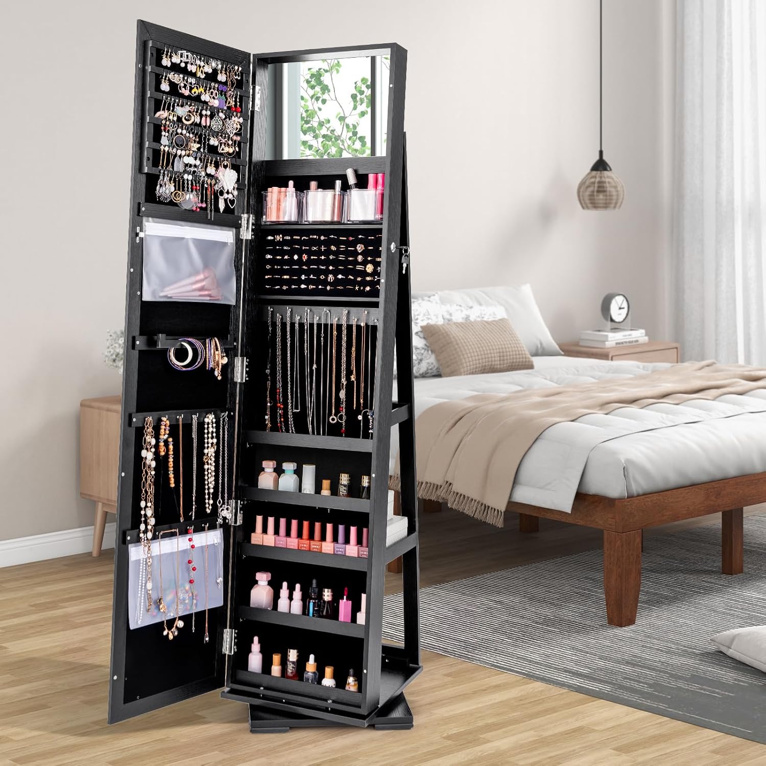 Armoire à bijoux noire sur pie - Full Length Mirror Jewelry Armoire avis et prix