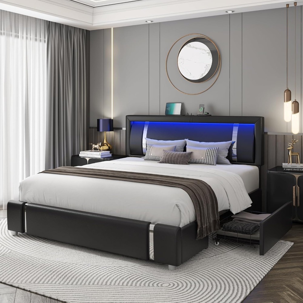 Cadre de lit plateforme modern - Canopy Bed Frame Metal Queen avis et prix
